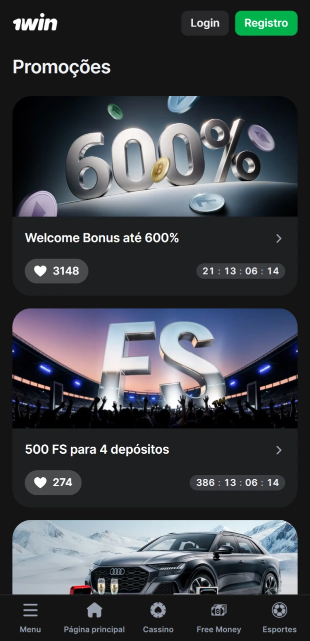 Veja os diversos b&ocirc;nus dispon&iacute;veis no aplicativo 1win.