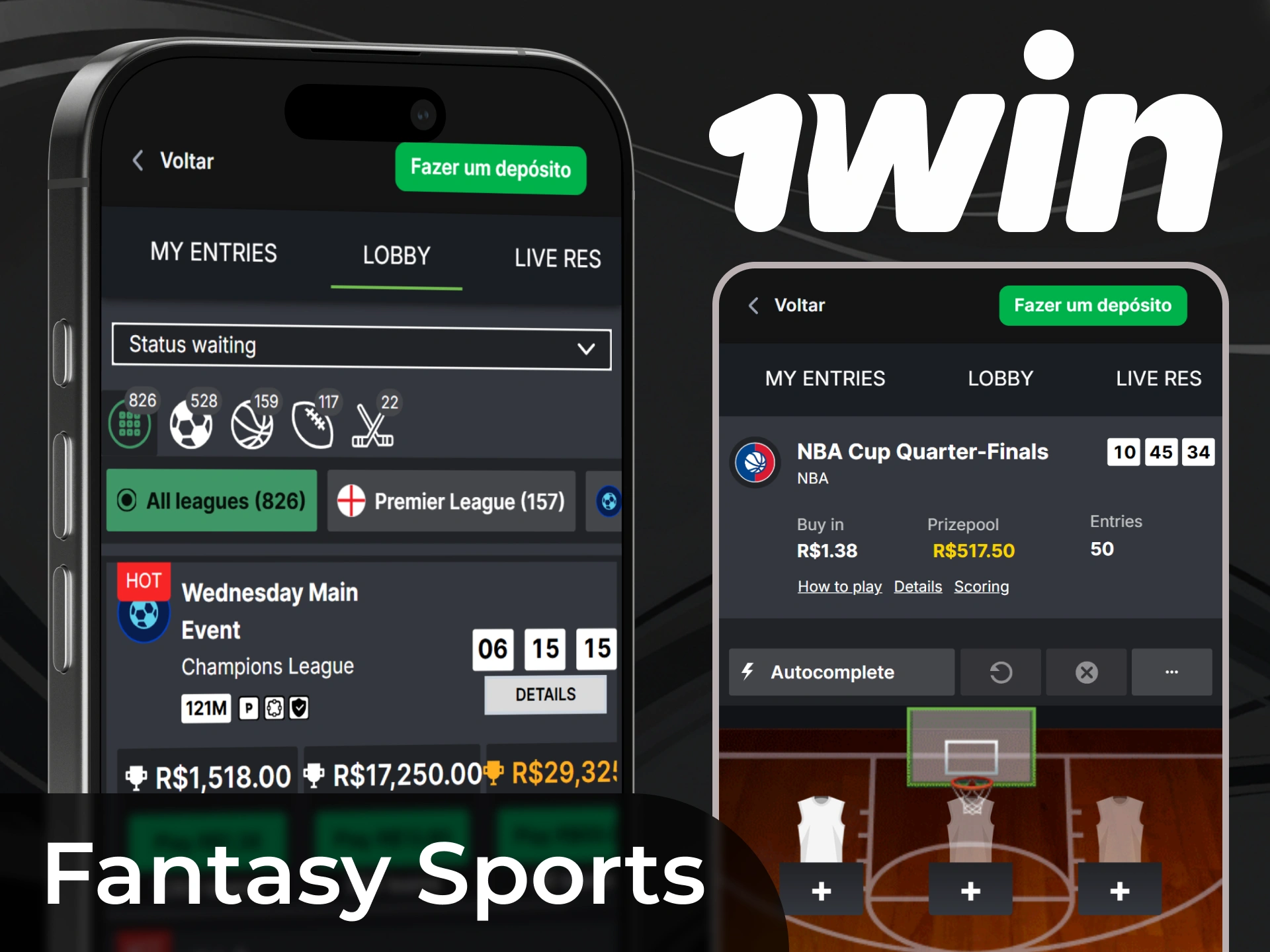 Voc&ecirc; vai encontrar apostas esportivas de fantasia no aplicativo 1win.