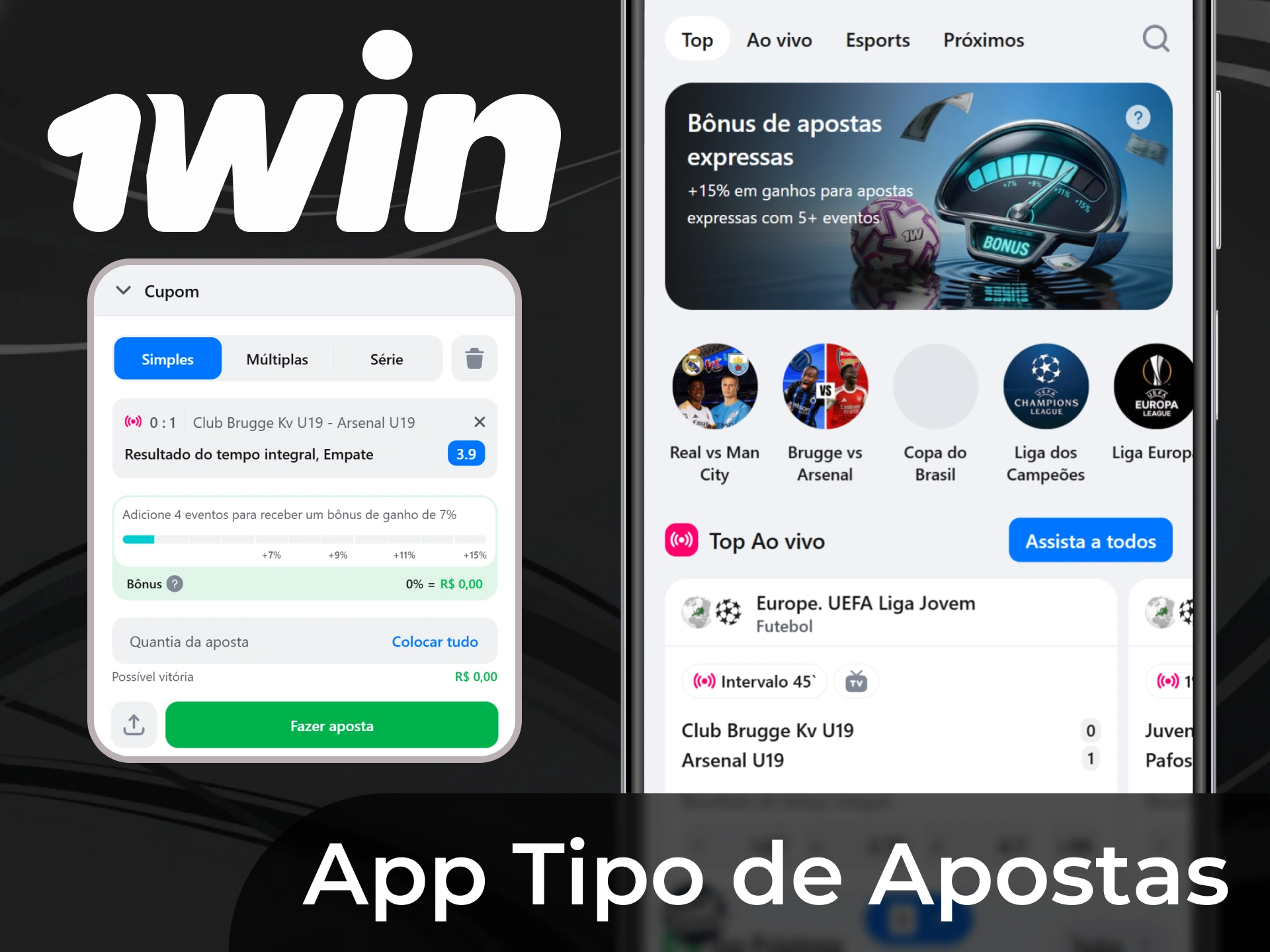 Voc&ecirc; pode fazer todos os tipos de apostas no aplicativo 1win.