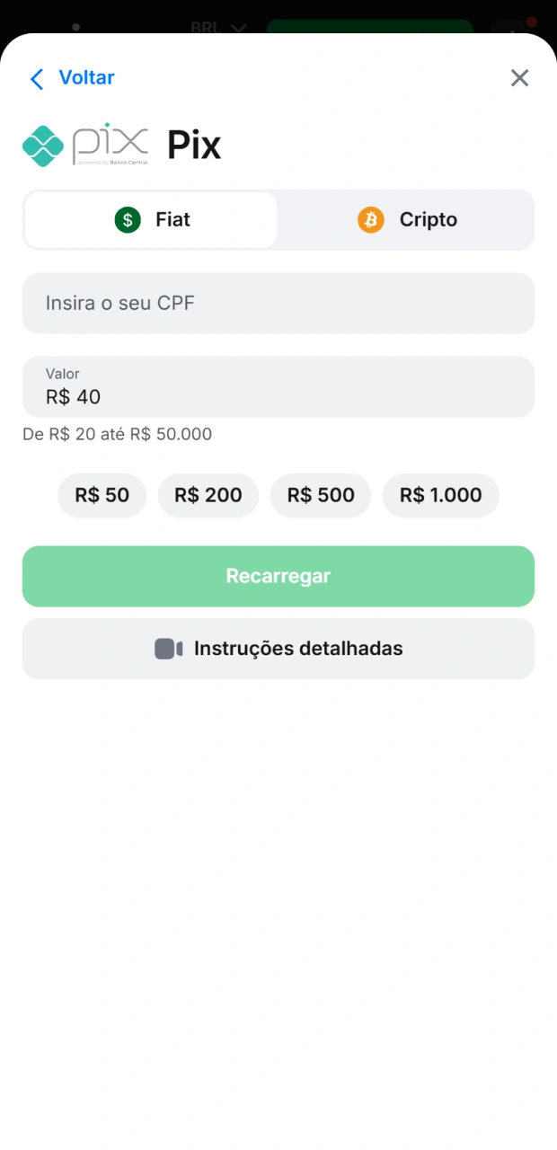 Na etapa seguinte, decida o montante da recarga e introduza o montante necess&aacute;rio no campo.