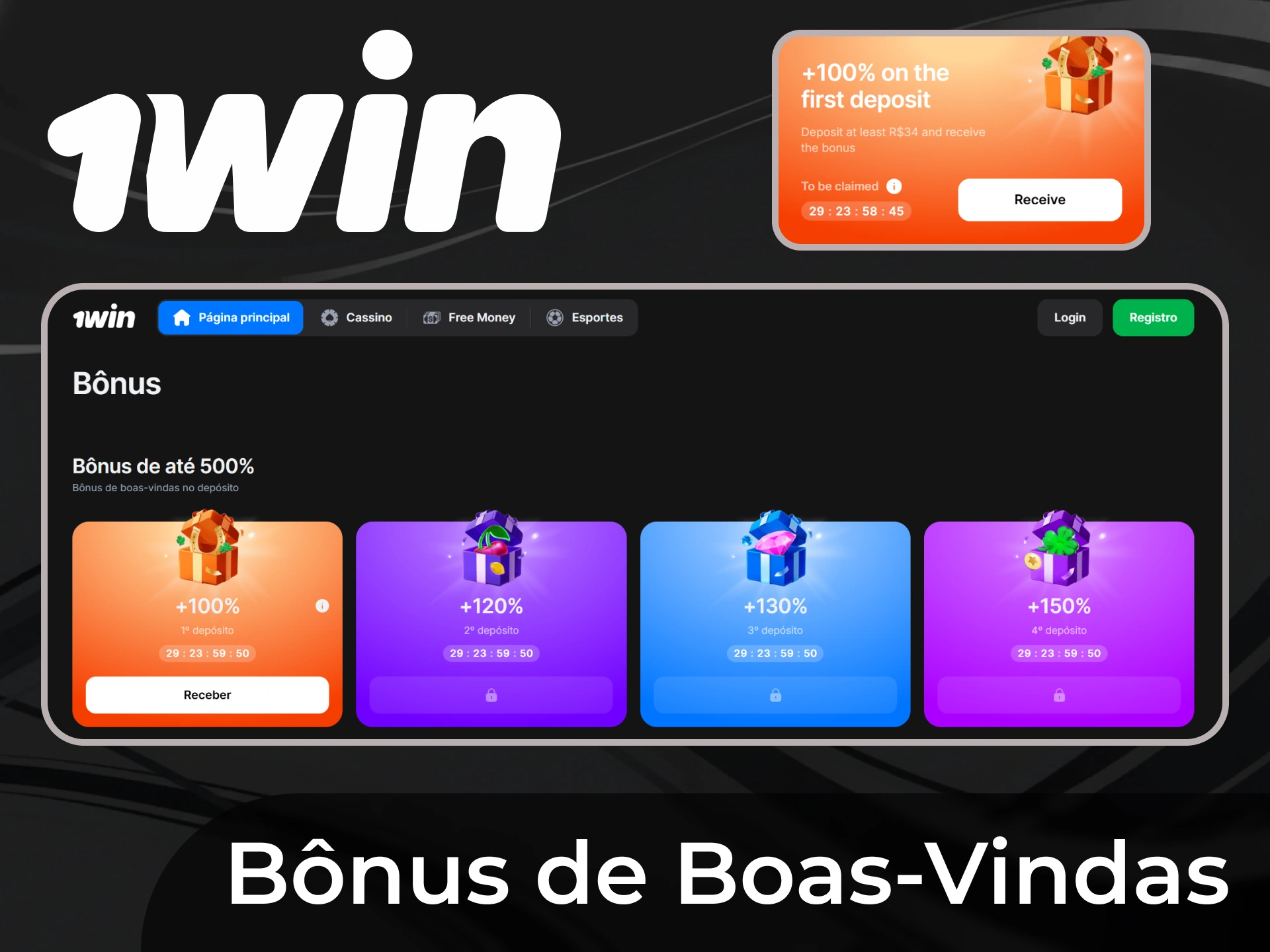 Registre-se no 1win Casino e receba um b&ocirc;nus de boas-vindas logo ap&oacute;s seu primeiro dep&oacute;sito.