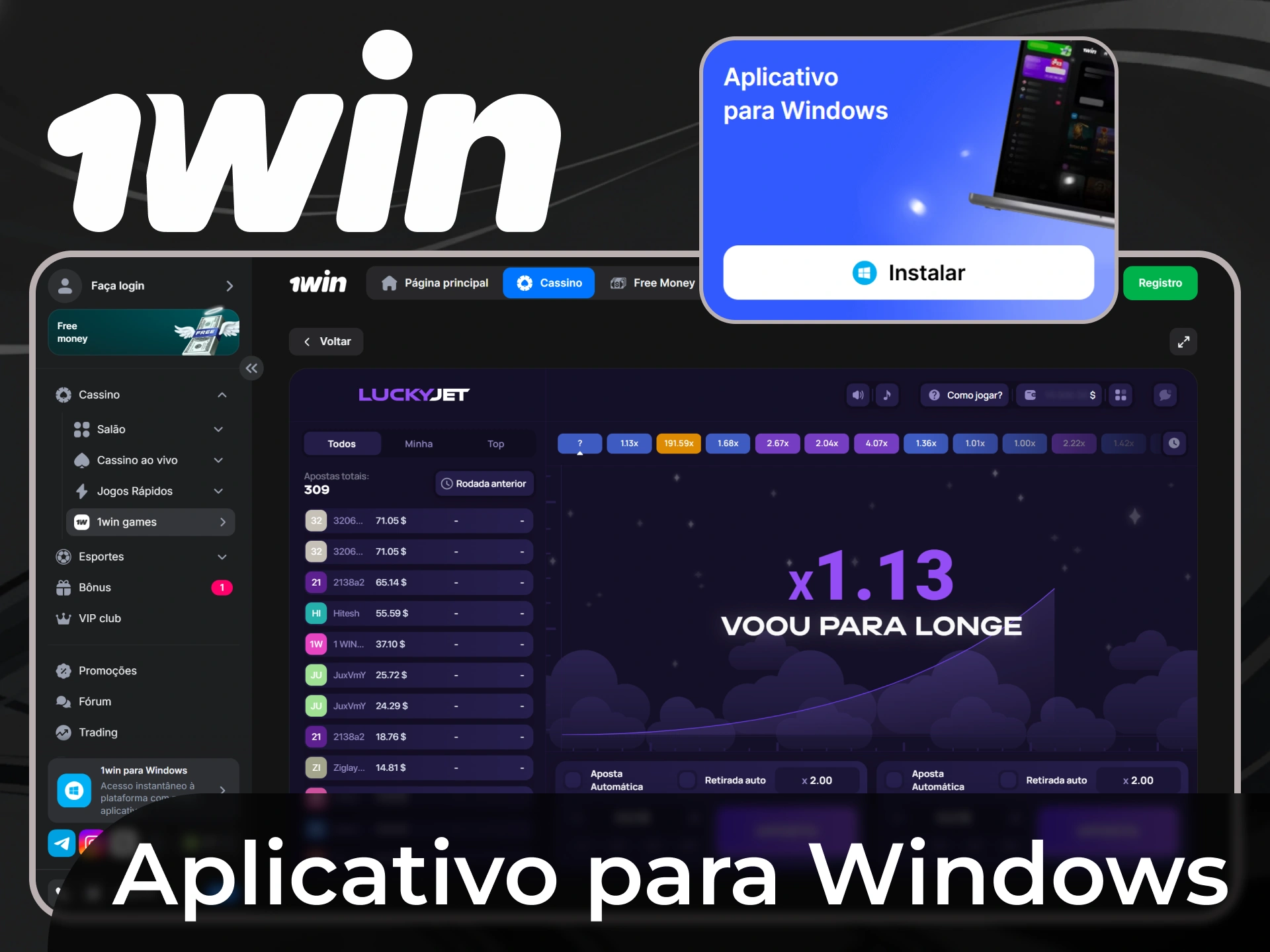 Experimente a aplica&ccedil;&atilde;o especial 1Win para PC de secret&aacute;ria, gra&ccedil;as &agrave; qual ter&aacute; uma nova oportunidade de jogar Lucky Jet.