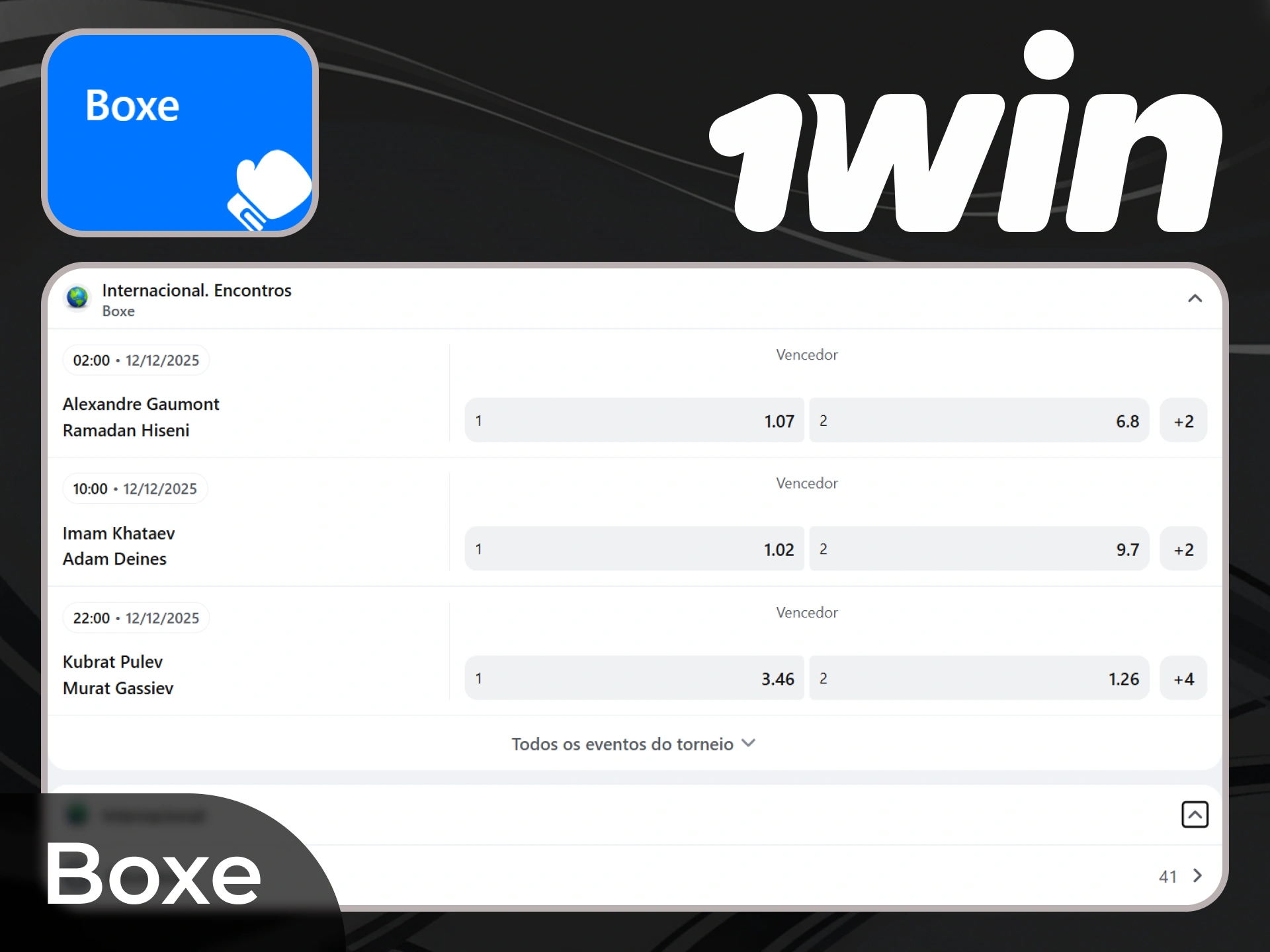 Escolha uma luta, um boxeador e fa&ccedil;a uma aposta no 1win.