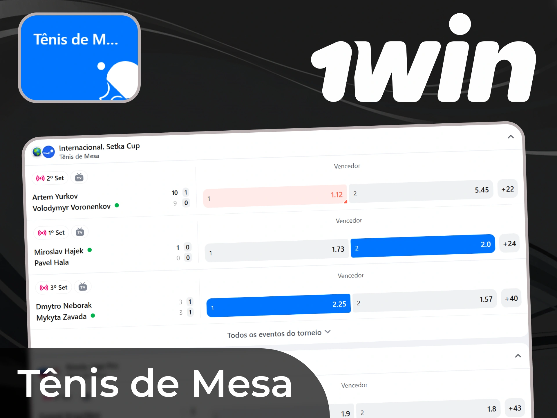Voc&ecirc; tamb&eacute;m pode apostar no t&ecirc;nis de mesa na 1win.