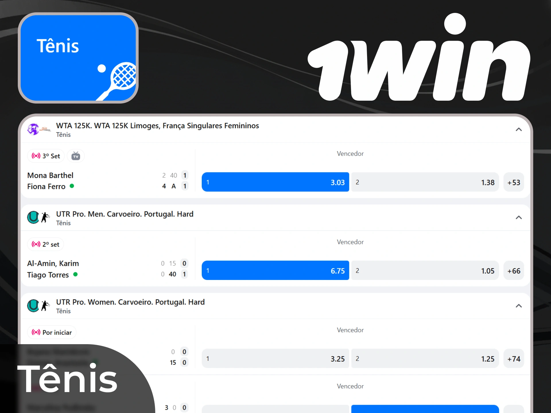 Aposta no t&ecirc;nis no site ou aplicativo 1win.
