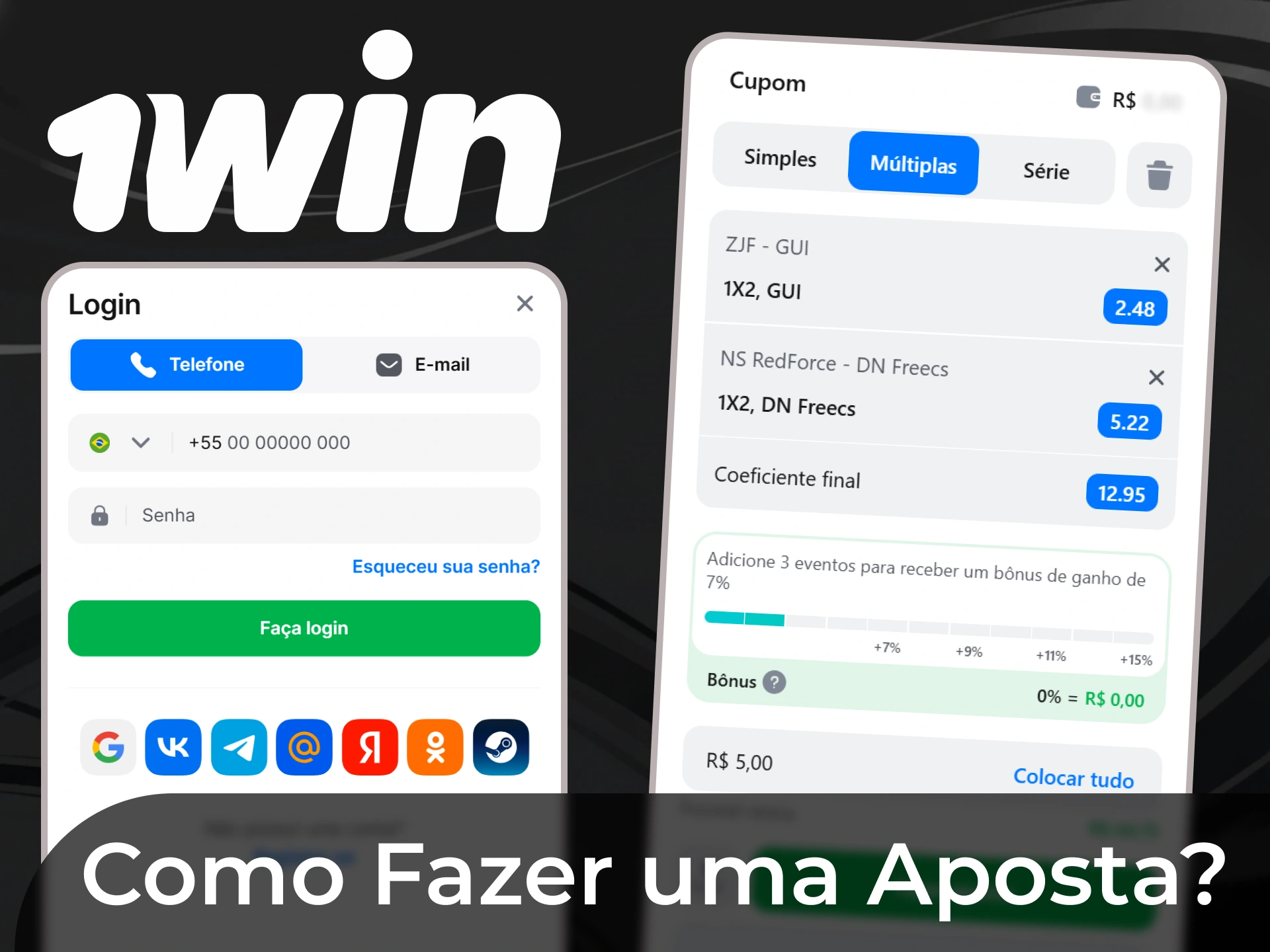Crie uma conta no 1win, fa&ccedil;a um dep&oacute;sito, selecione um evento esportivo e aposte no resultado.