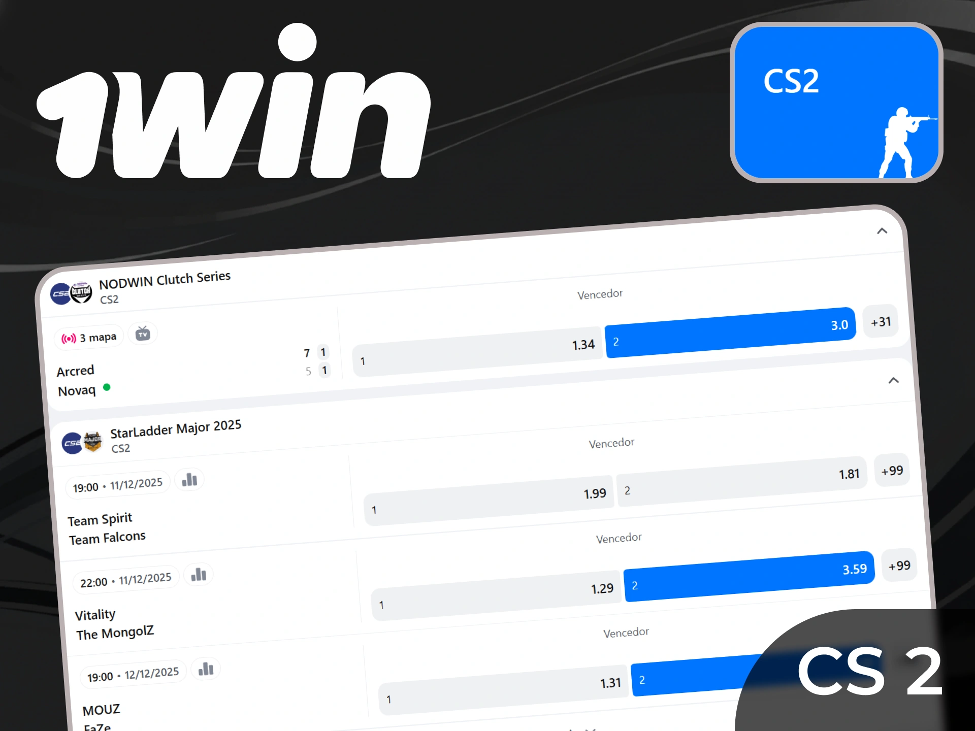 Escolha um jogo CS 2 e fa&ccedil;a sua aposta no aplicativo 1win.