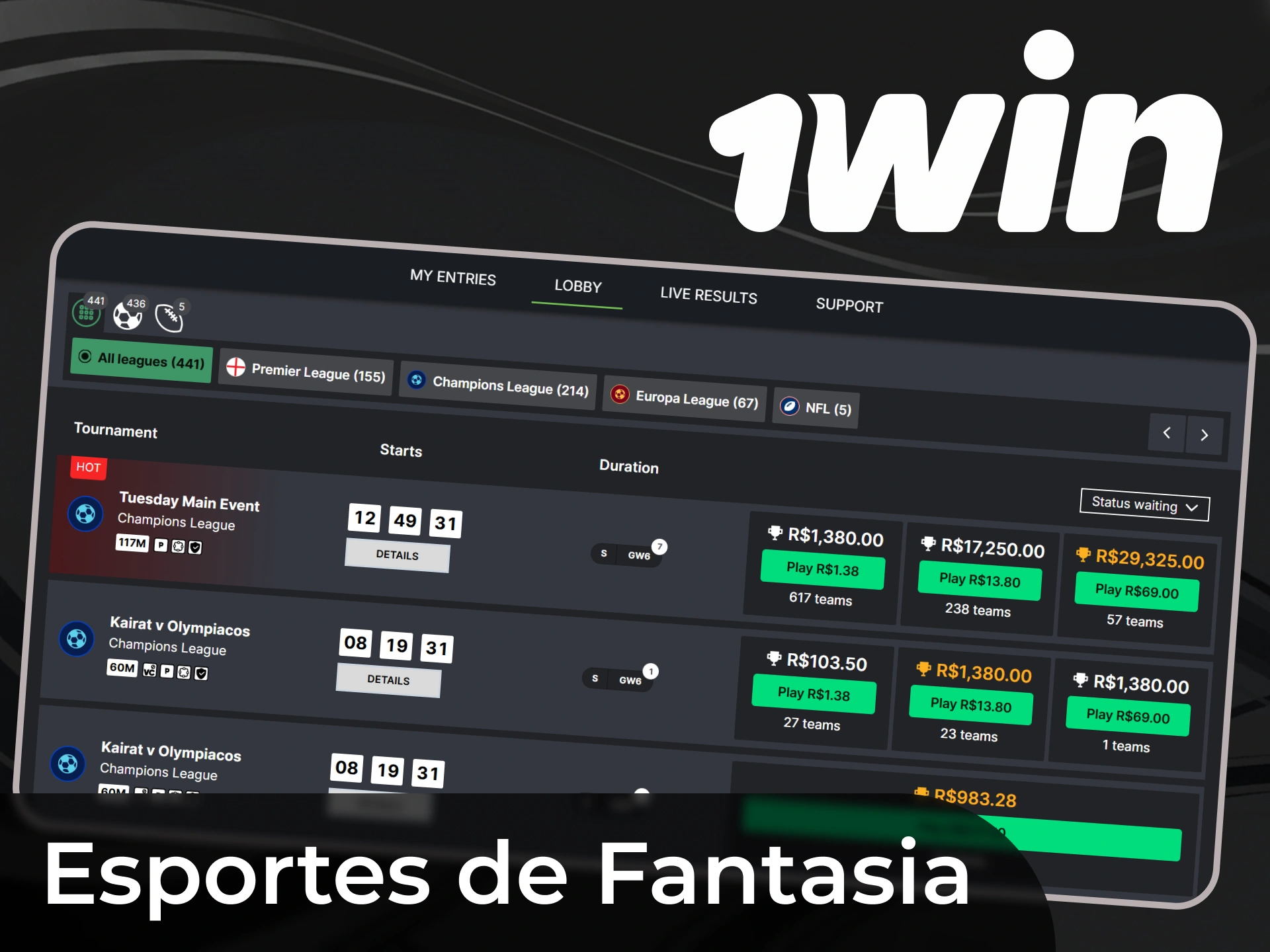 Voc&ecirc; tamb&eacute;m pode apostar nos esportes de fantasia na aplica&ccedil;&atilde;o 1win.