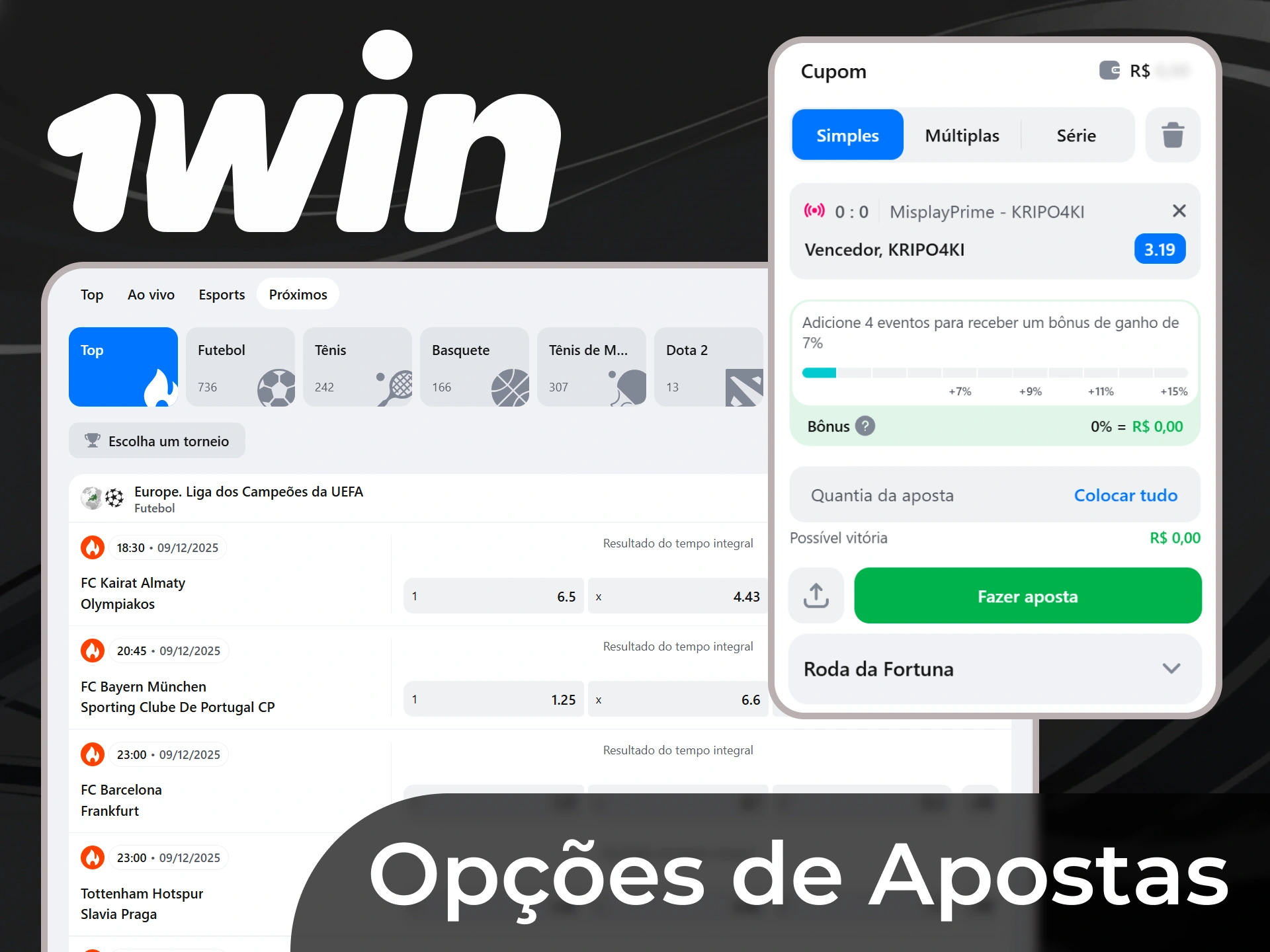 Explore diversas op&ccedil;&otilde;es de apostas para torneios como a Liga dos Campe&otilde;es da UEFA na 1win.