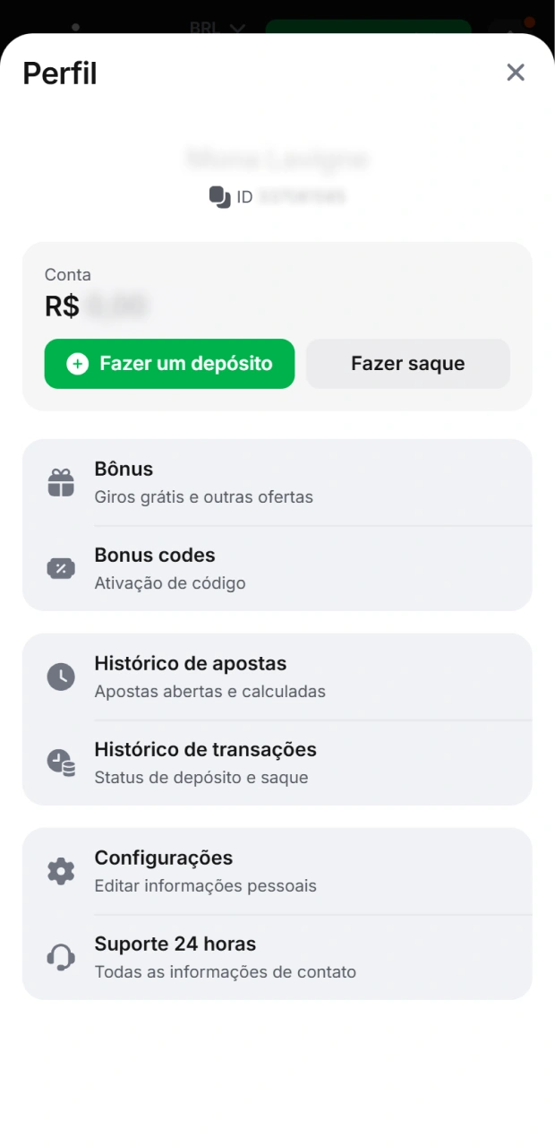 Acesse o perfil no aplicativo 1win para abrir a se&ccedil;&atilde;o de caixa e selecione a op&ccedil;&atilde;o de saque.