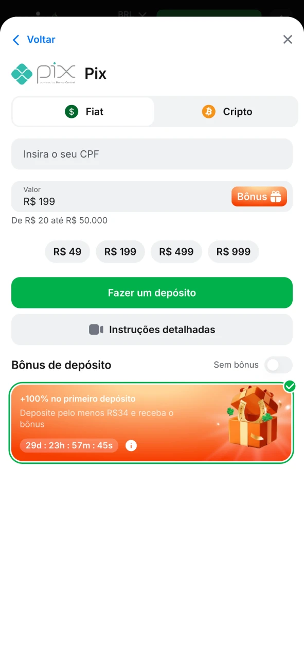 Fa&ccedil;a um dep&oacute;sito e receba o b&oacute;nus de boas-vindas da 1win.