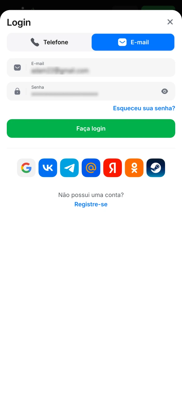 Inicie sess&atilde;o na conta 1win utilizando os seus dados de registo.
