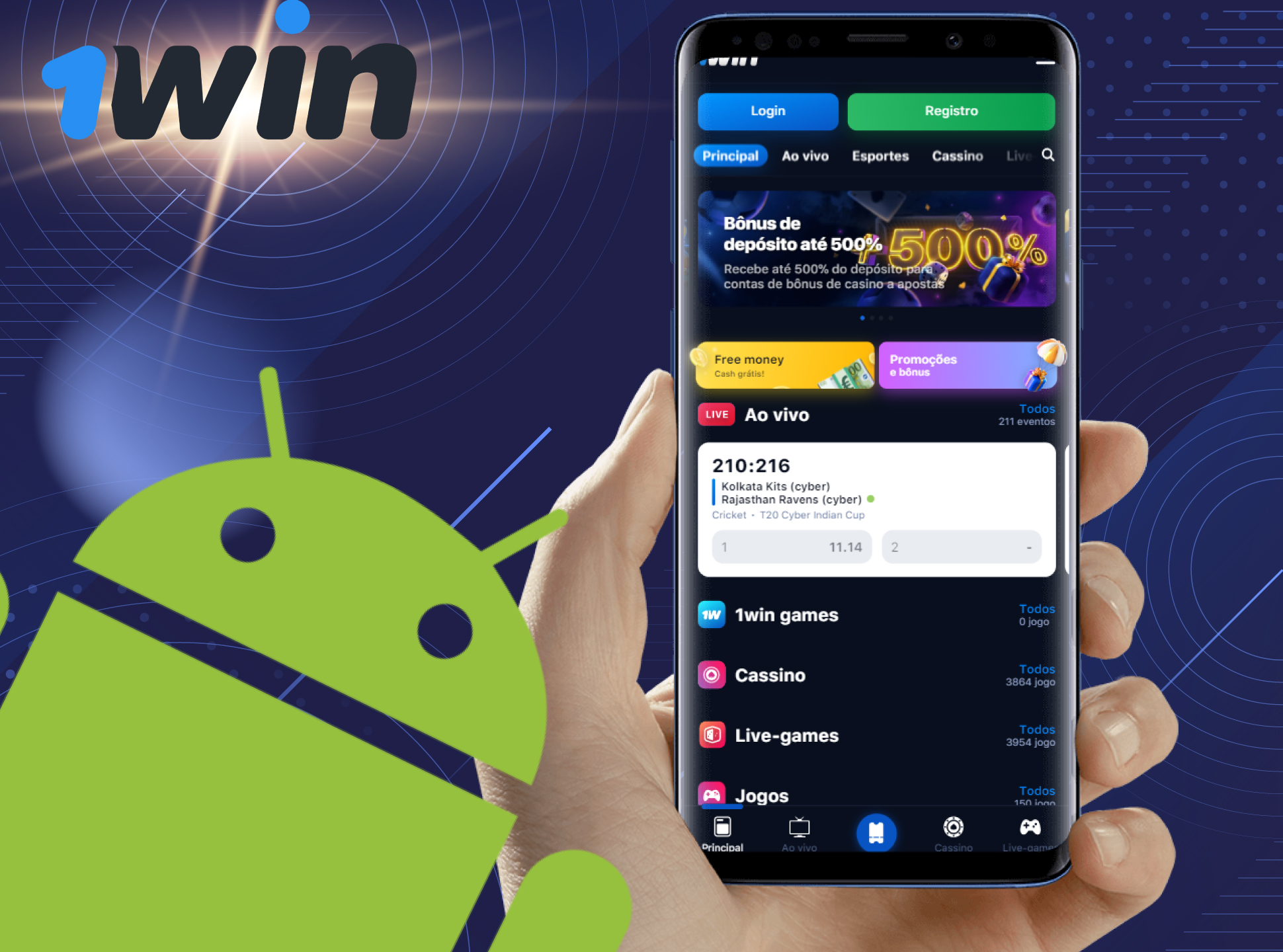 1win tem um aplicativo prático para dispositivos Android.