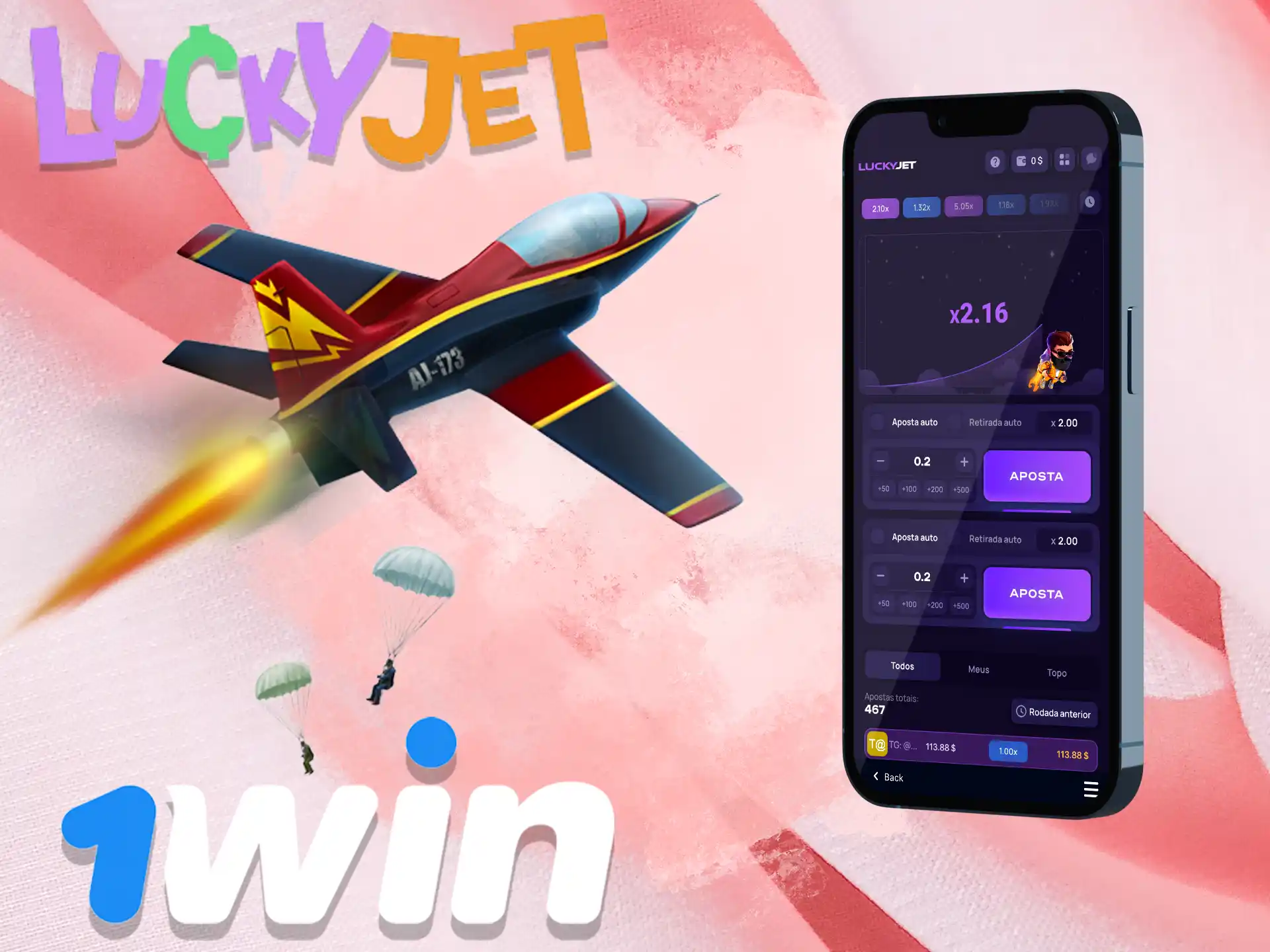 Começa o teu voo da sorte na secção Lucky Jet da aplicação ou no site 1Win.