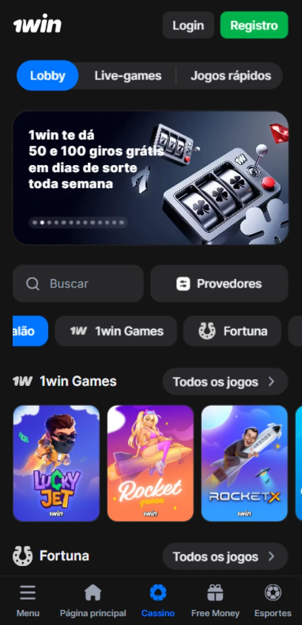 Explore jogos em aplicativos 1win.