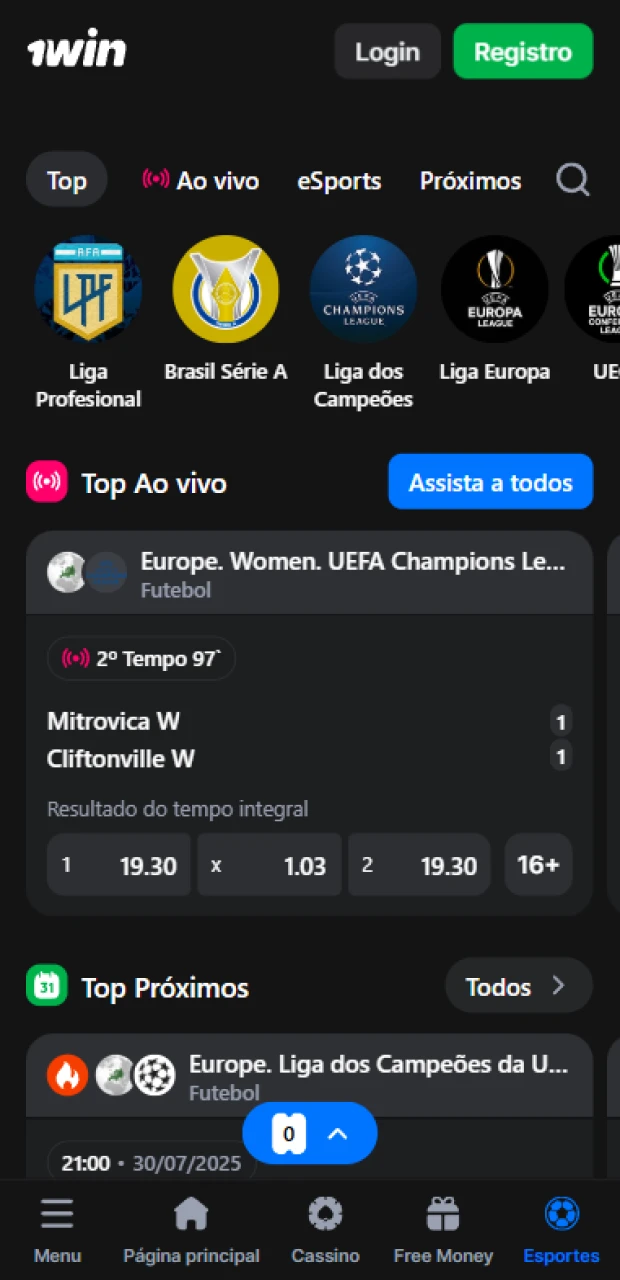 Há muitos vídeos esportivos no aplicativo 1win.