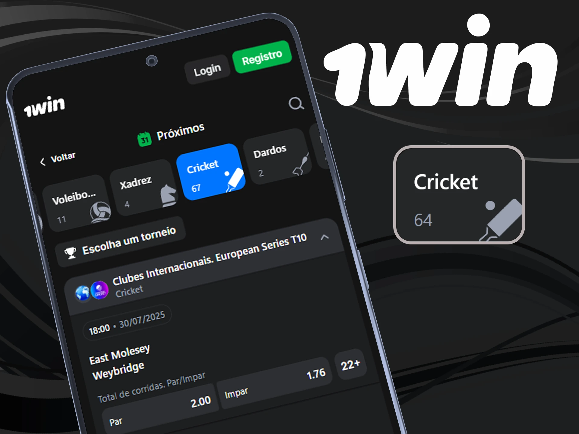 Aposta em partidas de críquete na aplicação 1win.