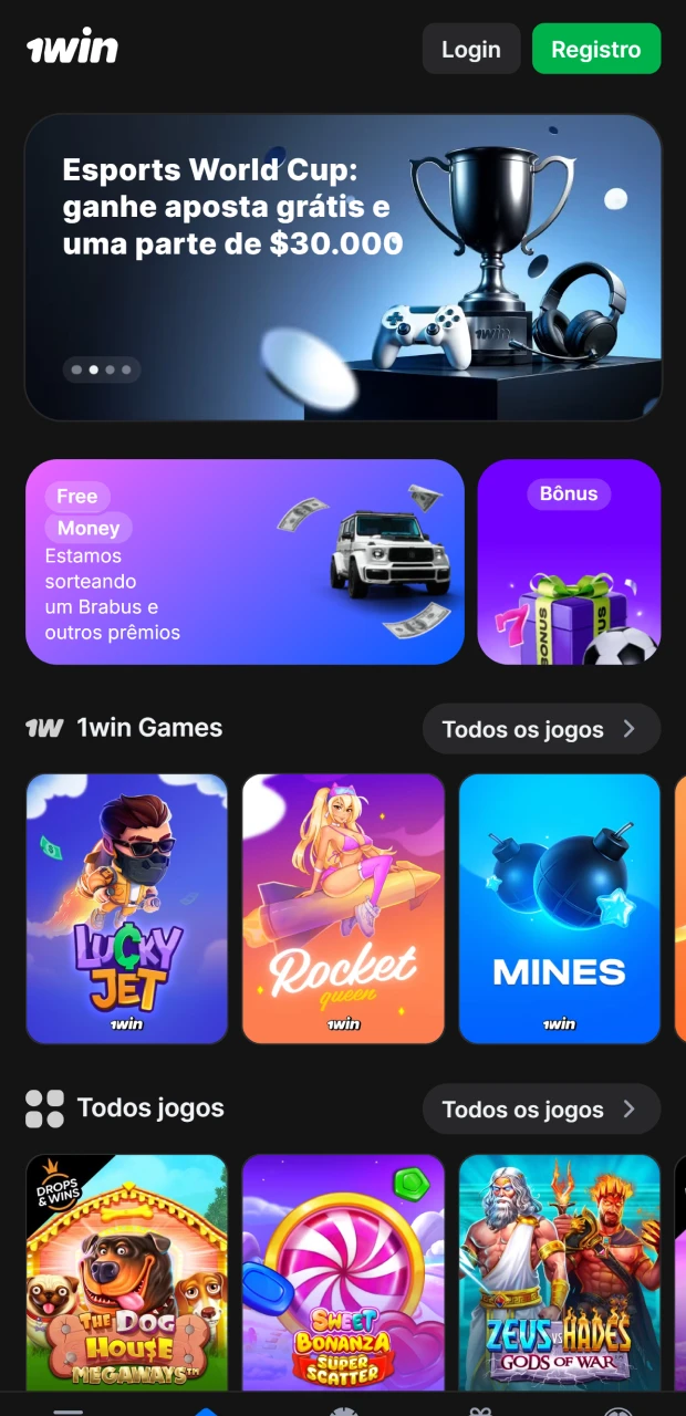 Abra o site oficial 1win.