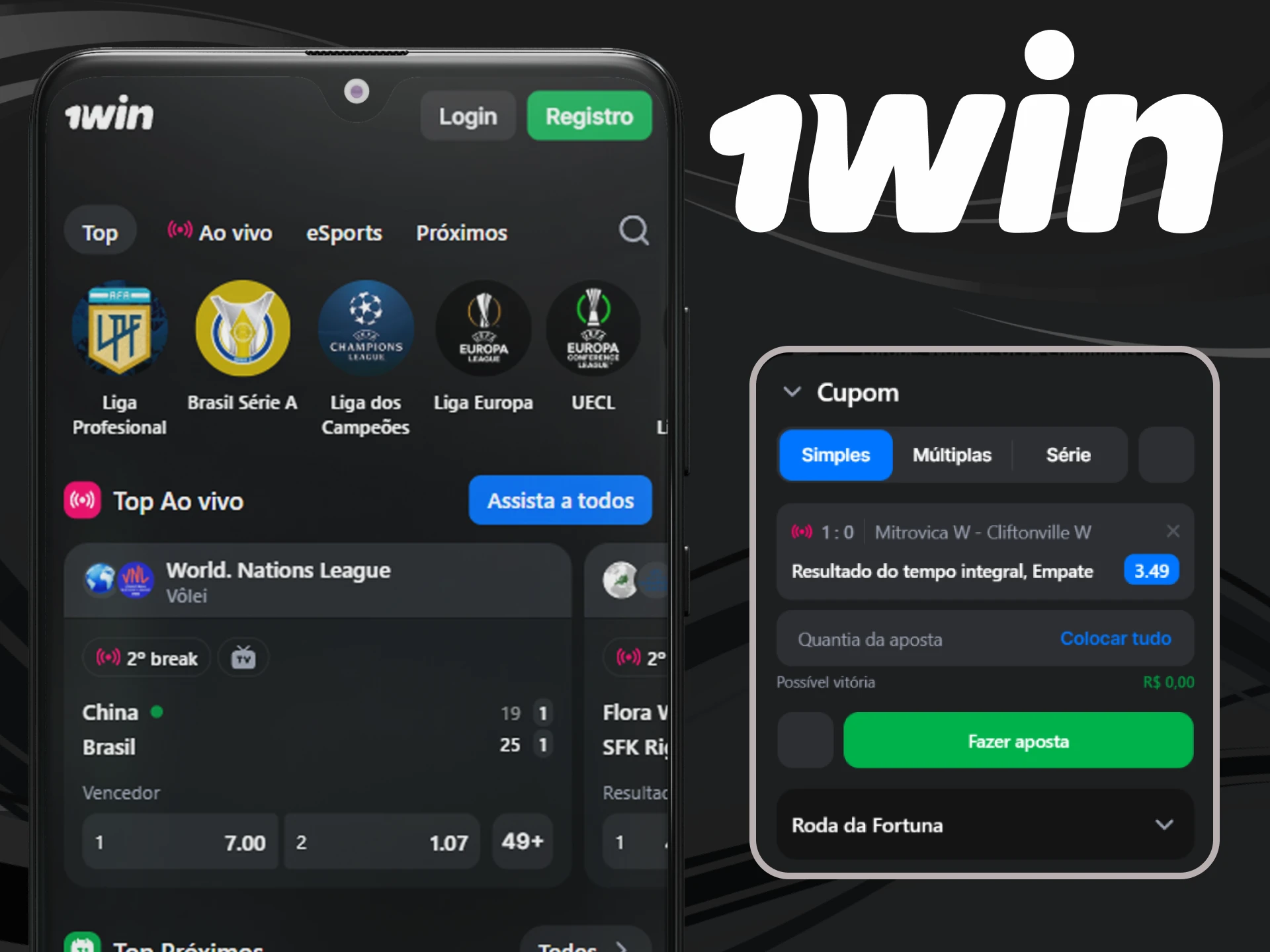 Você pode fazer todos os tipos de apostas no aplicativo 1win.