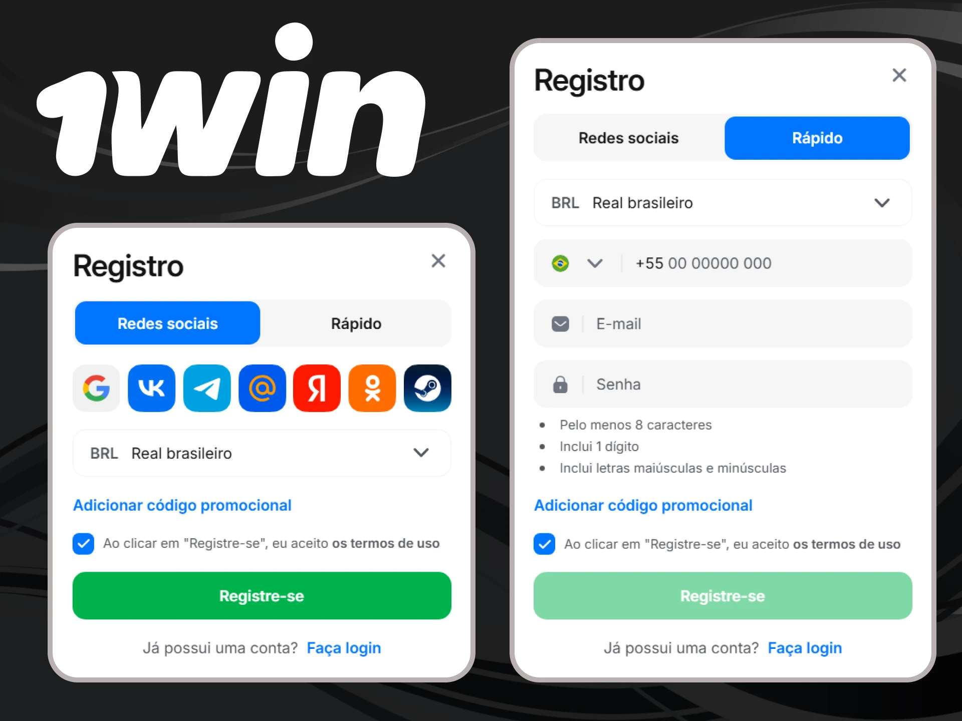 Para jogar 1win por dinheiro real, você precisa criar uma conta.