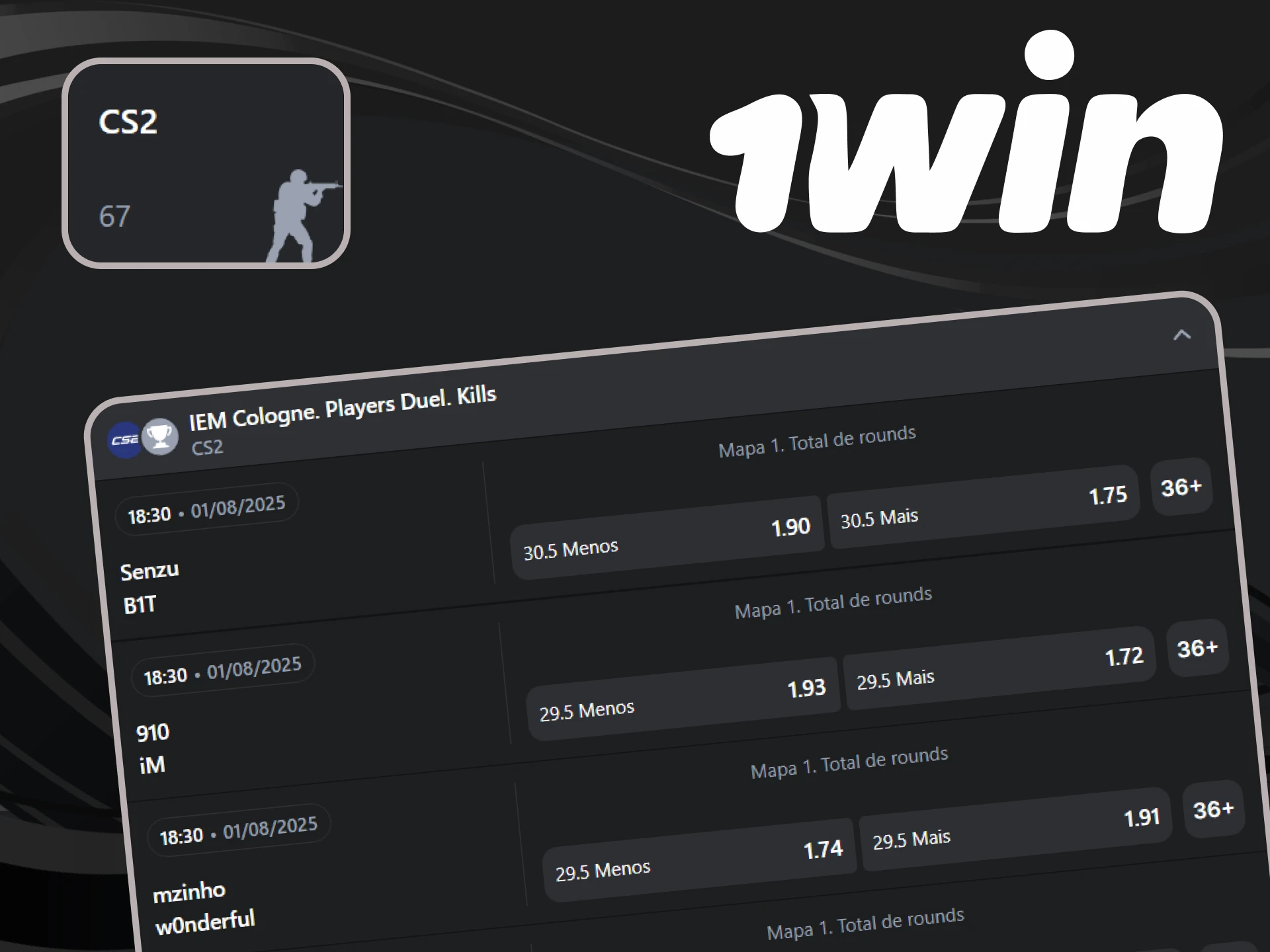 Escolha um jogo CS:GO e faça sua aposta no aplicativo 1win.