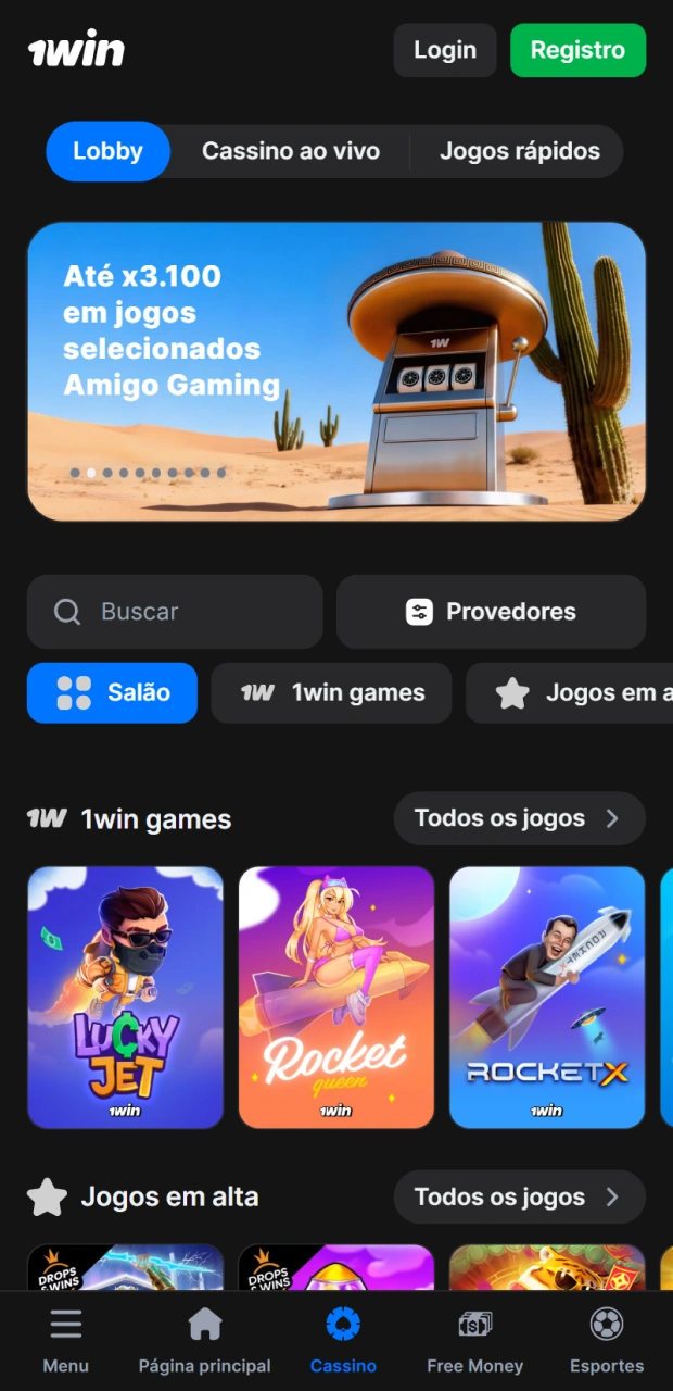 Explore diversos jogos de cassino populares no aplicativo 1win.