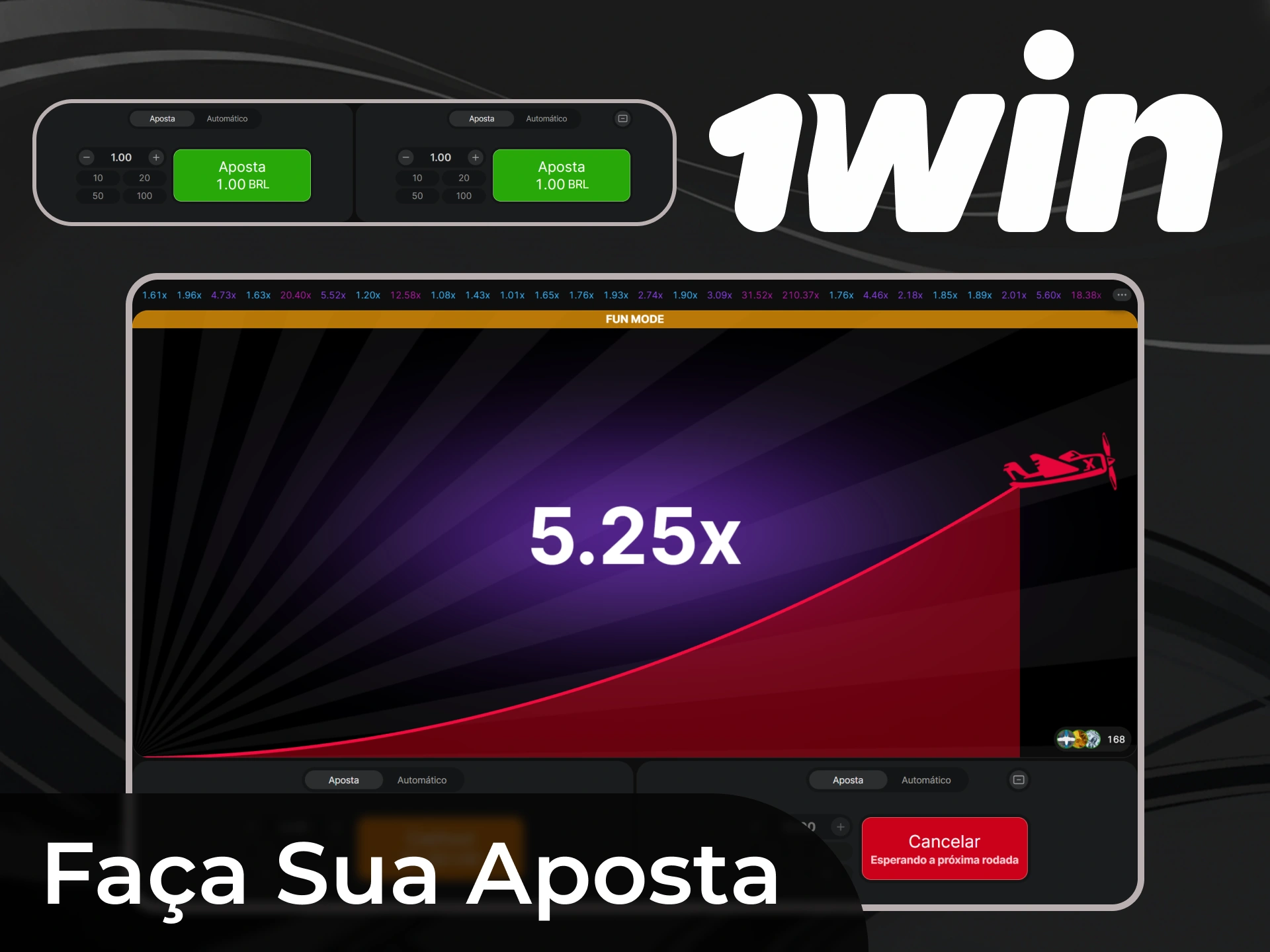 Para começar a jogar, basta fazer 1-2 apostas de determinados montantes no sítio Web ou na aplicação 1Win.