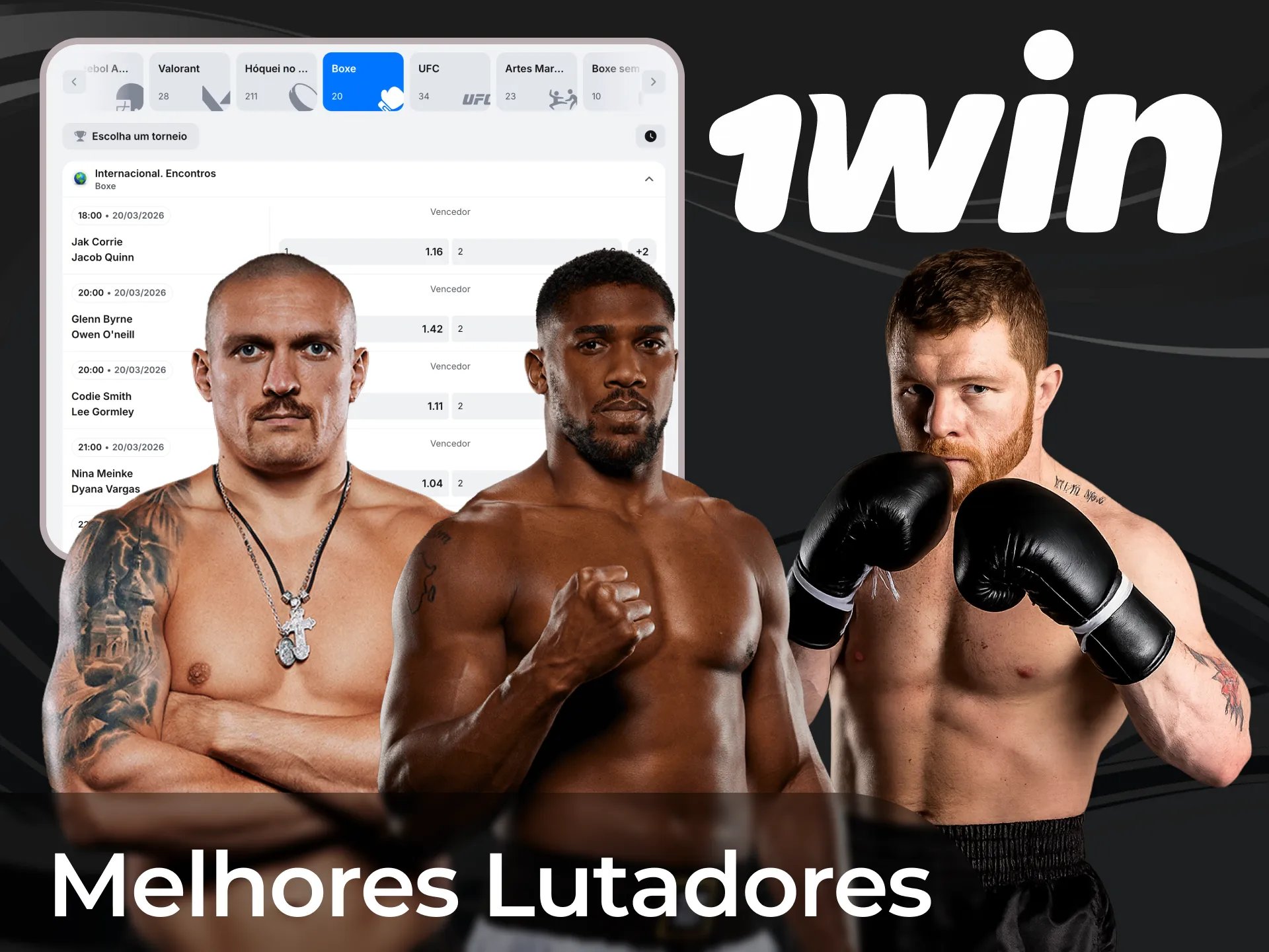 Conheça os melhores lutadores de boxe para apostar hoje na 1win.